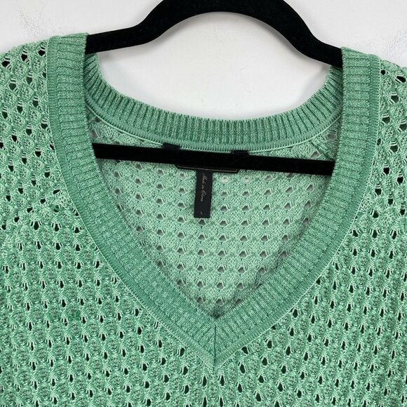 BCBGMAXAZRIA Large Dusty Jade Green KENT V Neck Sweater Open Knit Pullover - Picture 9 of 15